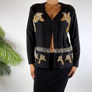 Vintage 90s Grunge Animal Print Indie Casual Tiger Cardigan Top / Size: S